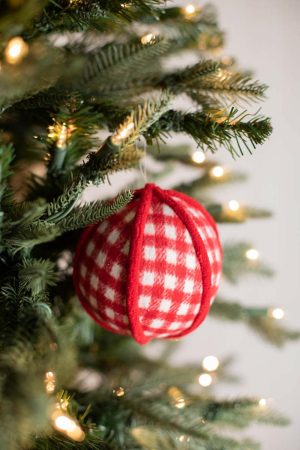 Christmas Ornaments | 4" Fabric Country Check Ball Ornament Christmas Decor Christmas Ornaments