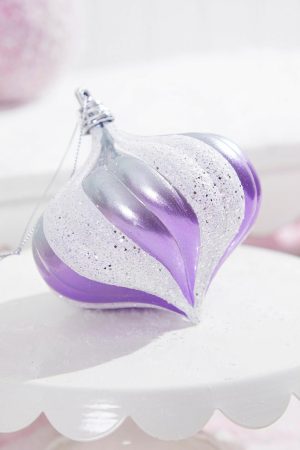 Christmas Ornaments | 5.5" White And Lavender Onion Ornament Christmas Decor Christmas Ornaments