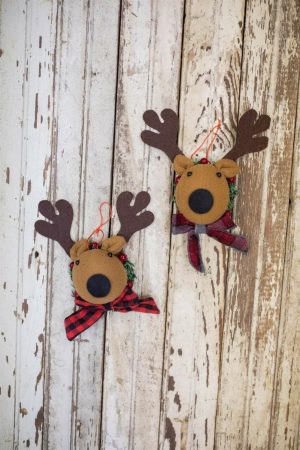 Christmas Ornaments | 7" Deer Head With Scarf Ornament Christmas Decor Brown