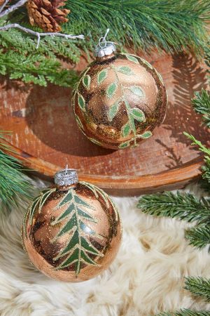 Glass Ornaments | 4" Glass Woodland Scene Ornament Christmas Decor Brown